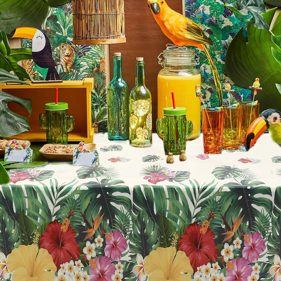 Einweg Tischdecke Hawaii Luau mit tropischem Palmblätter-Design aus PVC, rechteckig - Bild 4