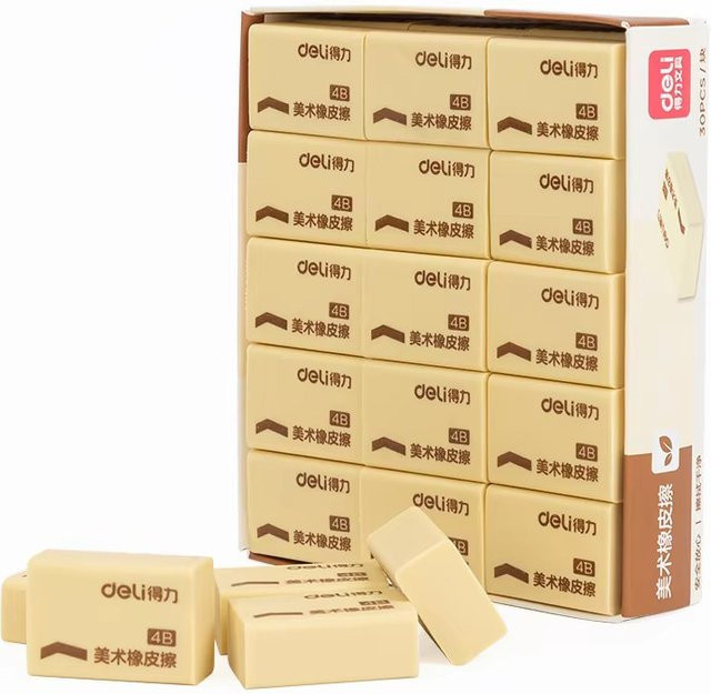 Deli 4B Bleistift-Radiergummis aus weichem PVC für Schule, Büro und Kunst, 30 Stück pro Box - Bild 1