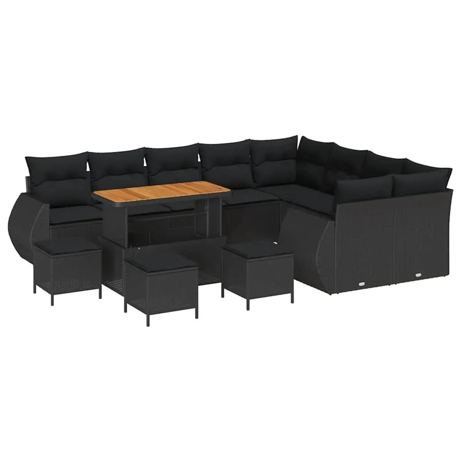 vidaXL Garten-Sofa-Set 13-teilig aus Polyrattan und Akazienholz in Schwarz mit Sitzkissen - Bild 2