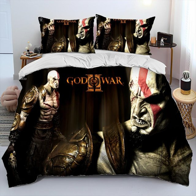 God Of War Bettwäsche Set mit Kratos Motiv, 3-teiliges Set bestehend aus Bettbezug und Kissenbezug, Größe: B: 140 cm, H: 210 cm - Bild 1
