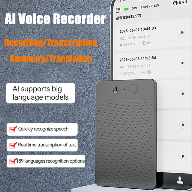 Luxuglow AI Digital Voice Recorder mit ChatGPT-4 Technologie zur Transkription und Zusammenfassung von Audioaufnahmen, Schwarz - Bild 1