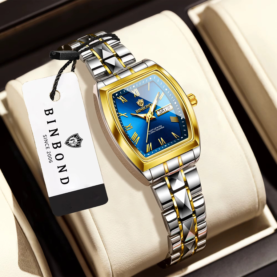 BINBOND Armbanduhr Quarz, Edelstahl, Bicolor, Blau, Damen - Bild 2