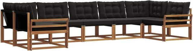 vidaXL Outdoor-Sofagarnitur 7-teilig aus Akazienholz und Textilene in Natur und Schwarz mit Kissen - Bild 1