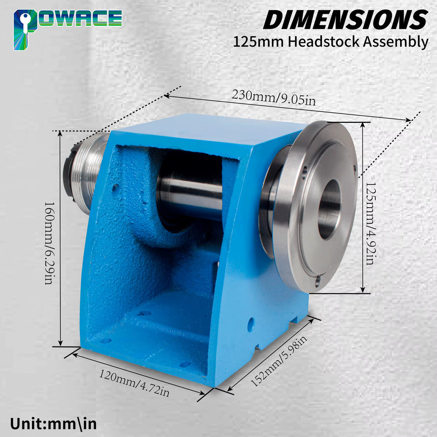 Drehmaschine Spindelkasten-Baugruppe mit 38 mm Durchgangsloch und 125 mm Kopfplatte für WM210 CD-210V MX-210V in Blau - Bild 4