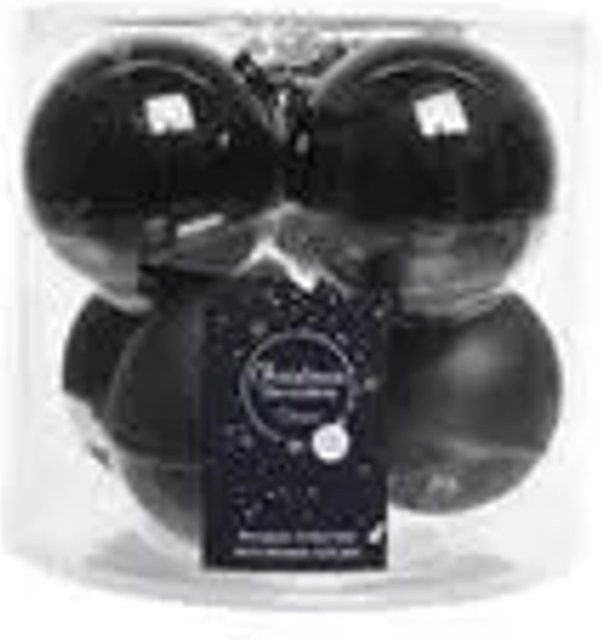 Kaemingk Weihnachtsbaumkugeln aus Glas in Schwarz, 6 Stück, Durchmesser: 8 cm, glänzend und matt - Bild 1