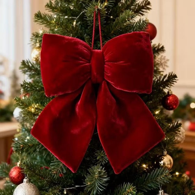 ZQNYCY Weihnachtsbaum Anhänger Rote Samtschleife als Weihnachtsdekoration und DIY-Ornament - Bild 1