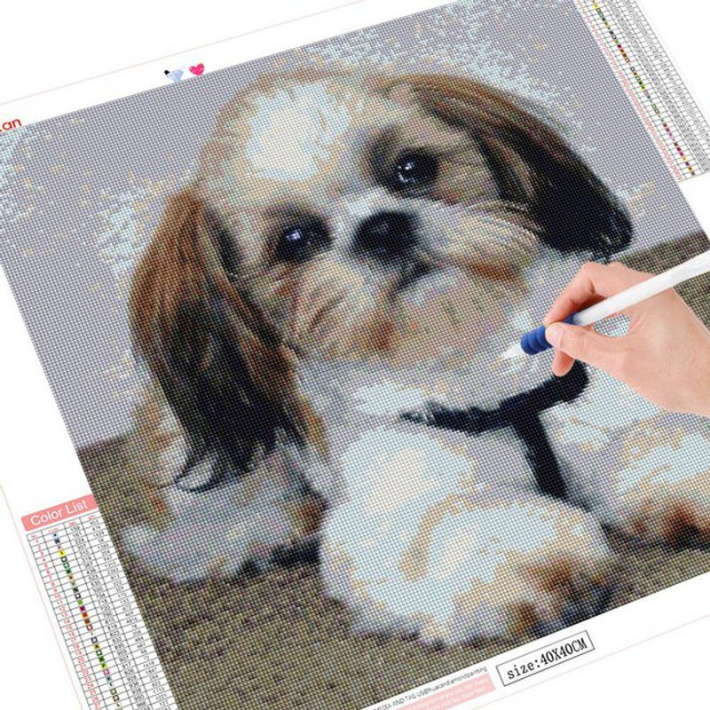 FIYO 5D Diamantgemälde Hund rund mehrfarbig B/H: 30 x 30 cm - Bild 1