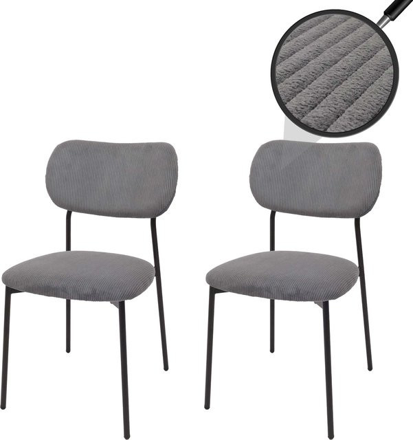 2er-Set MCW Esszimmerstuhl O26 Polsterstuhl aus Cord in Dunkelgrau mit Metallgestell - Bild 1