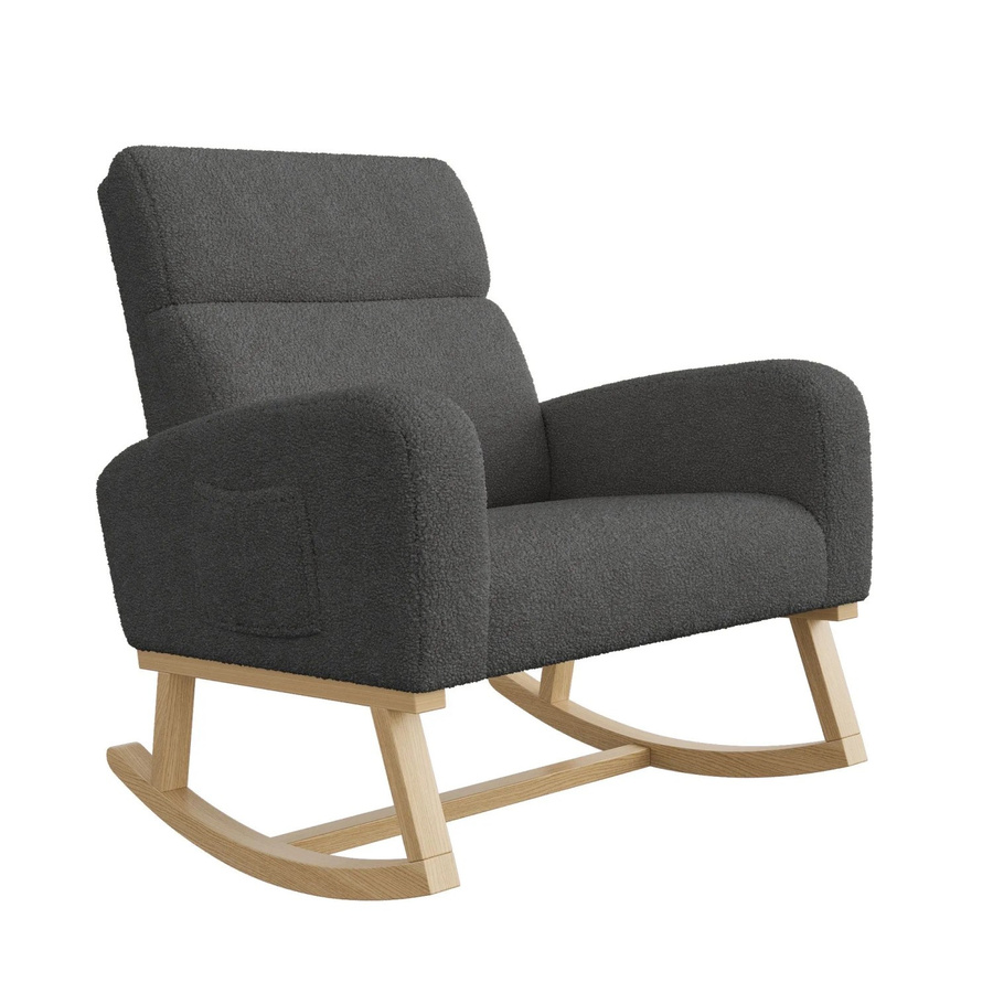 PXloue Schaukelstuhl Relaxsessel aus Bouclé mit Massivholzbeinen in Grau, B/T/H: 79 x 69 x 87 cm - Bild 2