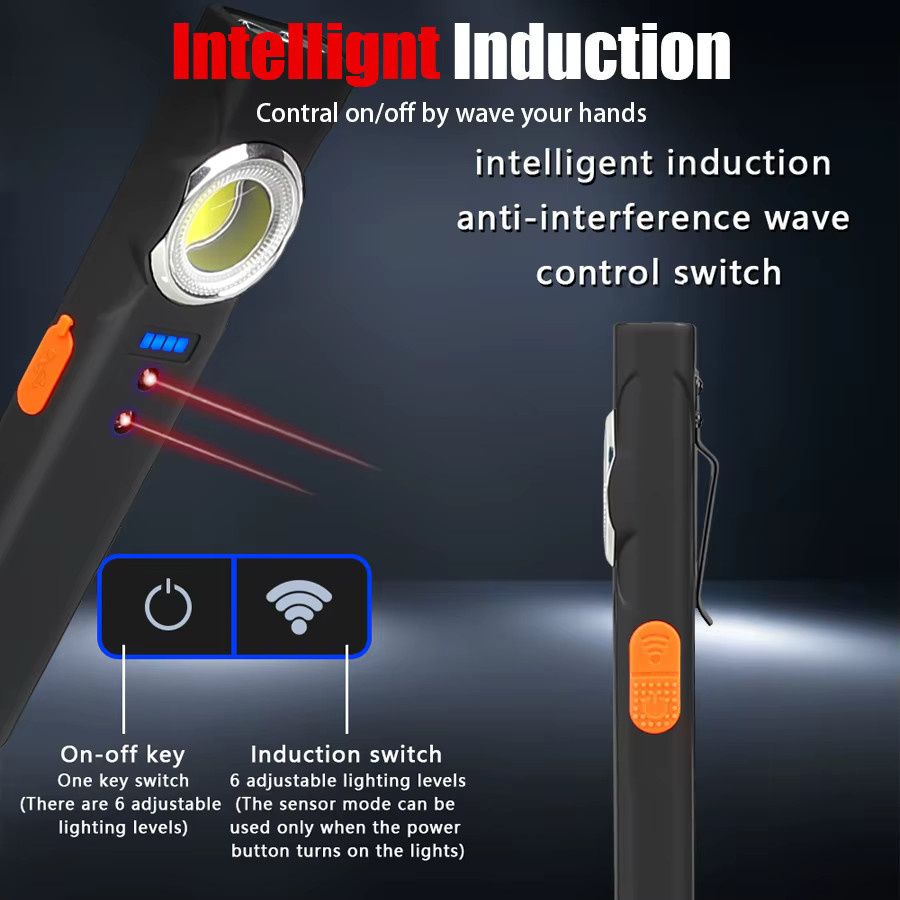 XIWANGFIRE LED-Schlüsselanhänger-Taschenlampe in Schwarz, USB wiederaufladbare Mini-Taschenlampe mit 600 lm, tragbare Arbeitsleuchte mit Magnet und COB-LED - Bild 2