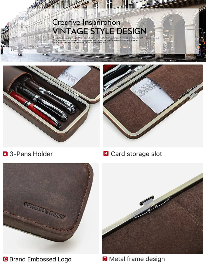 Vintage Füllfederhalter-Etui aus echtem Rindsleder mit Kartenfach in Braun und Rot - Bild 6