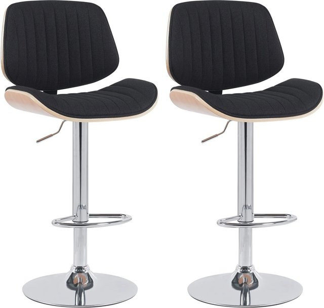 DELUKE 2er Set Barhocker LOSAN Stoff in Natura/Schwarz, höhenverstellbare Barstühle mit Lehne und 360 Grad Drehbarkeit, B/T/H: 50 x 50 x 94 cm - Bild 1
