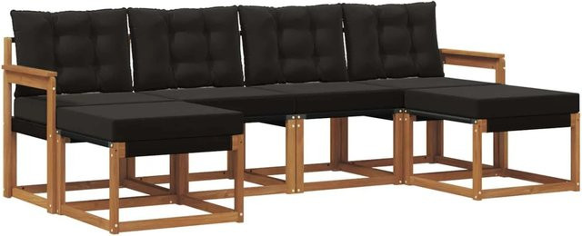 vidaXL 6-teilige Outdoor-Sofagarnitur aus Akazienholz mit Textilene und Kissen in Schwarz und Natur - Bild 1