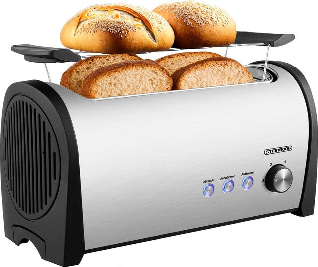 Steinborg 4 Scheiben Toaster mit Brötchenaufsatz in Silber aus Edelstahl mit 1400 Watt - Bild 1