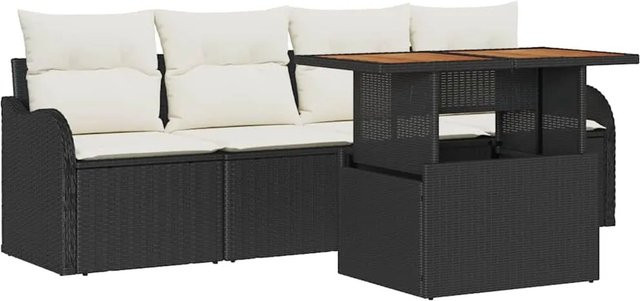 vidaXL 5-tlg. Garten-Sofa-Set aus Poly-Rattan in Schwarz mit Polsterkissen und integriertem Stauraum für Terrasse und Balkon - Bild 1