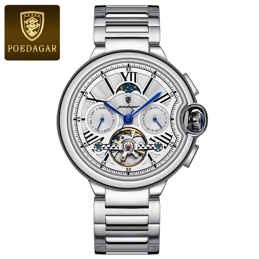 POEDAGAR Armbanduhr Automatik, Edelstahl, Silber, Herren - Bild 7