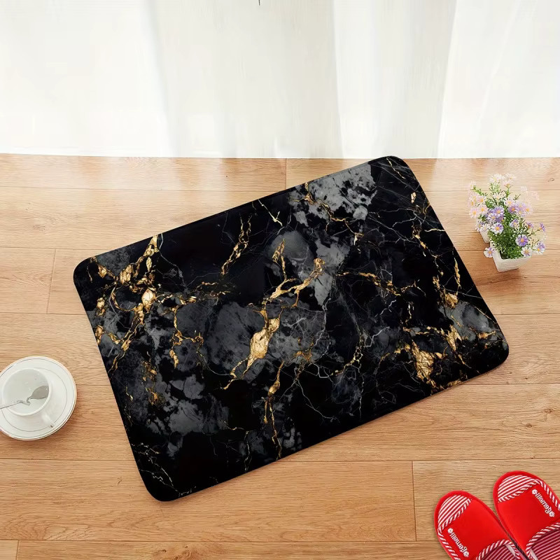 VIKAMA Badezimmermatte in Schwarz-Gold mit Marmor-Design, rutschfeste und saugfähige Badematte in Rechteckform - Bild 3