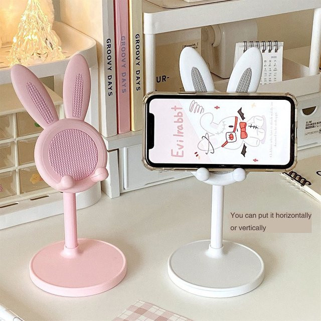 Verstellbarer Handyhalter Desktop-Handyständer mit Kaninchen-Cartoon-Design für iPhone 13, 14 und Samsung Smartphones in Rosa und Schwarz - Bild 1