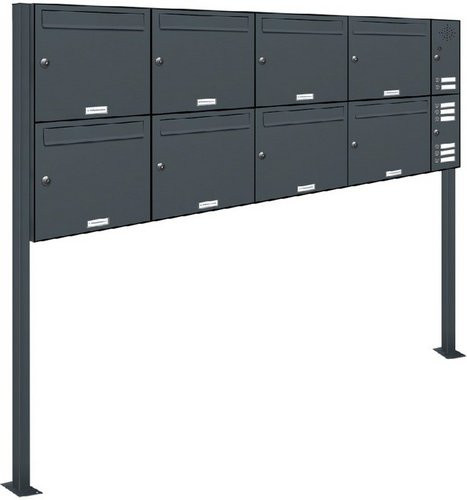 AL Briefkasten-System für 8 Parteien, freistehend, grau, B/H/T: 176,0 x 150,0 x 11,6 cm - Bild 1