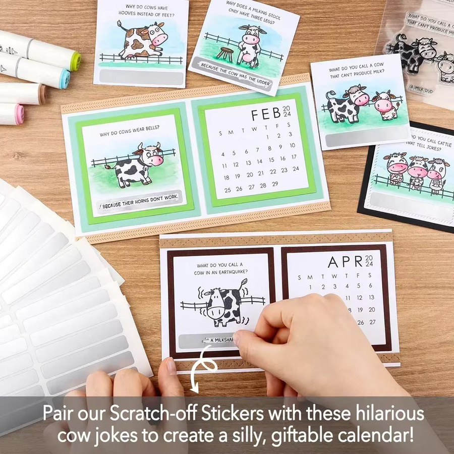 Stempel und Stanzformen Set mit lustigen Kühen und Blumen in Multicolour für deine DIY-Gestaltung von Notizbüchern, Kalendern und Scrapbooking-Alben - Bild 2