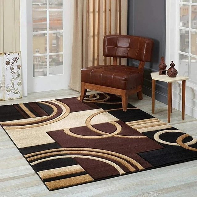 BC-Warm Home Geometrischer Teppich in Braun, moderner Kurzflor-Teppich aus Polyester für Wohnzimmer, Küche oder Schlafzimmer, B/T: 40 x 60 cm - Bild 1