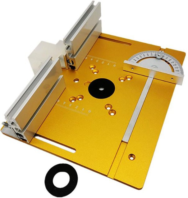 Kkmoon Set mit 3 Frästisch-Einlegeplatten aus Aluminiumlegierung für Holzfräsen, Flip-Board-Trimmmaschine, Farbe: Gold - Bild 1