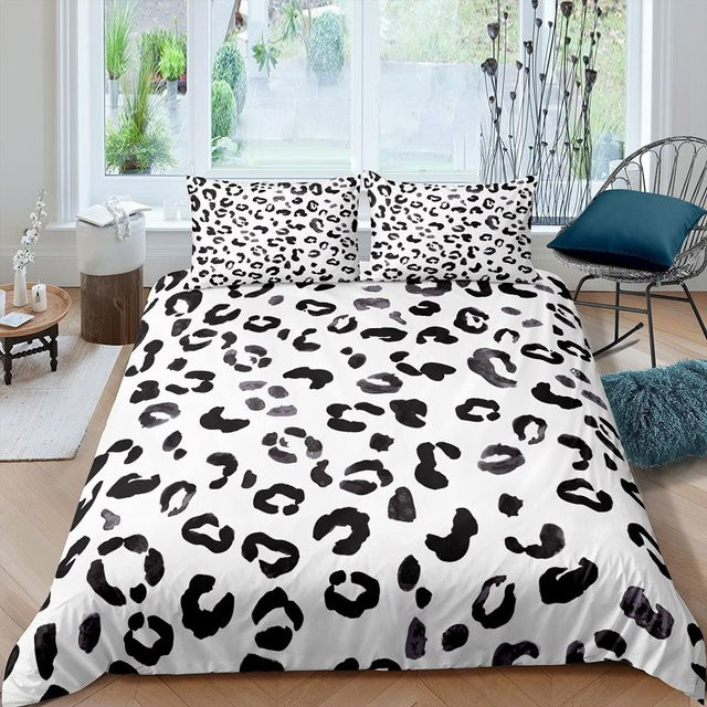 Binchi Fitness Bettwäsche Set mit Leoparden-Print und Kissenbezug, Boho-Design, Weiß, B/H: 135 x 200 cm - Bild 1