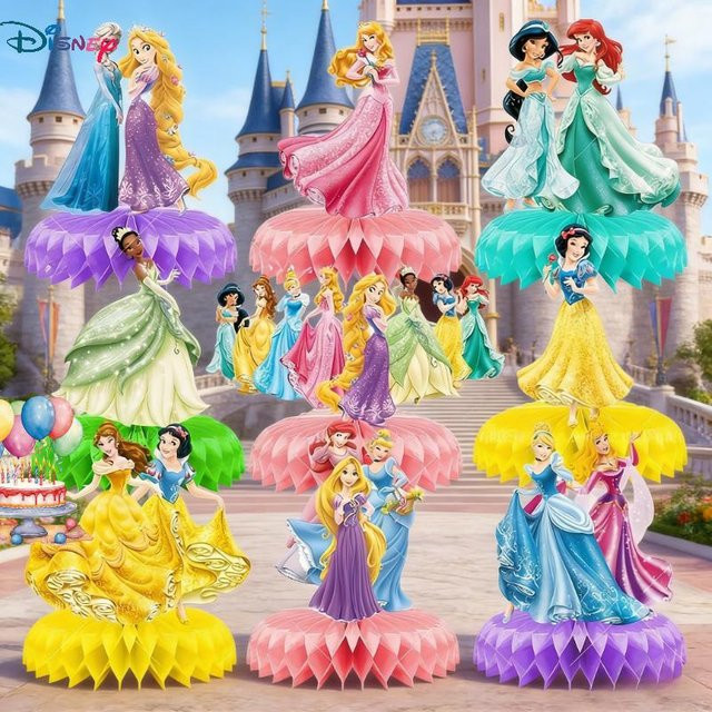 Disney Prinzessin Wabenornamente Set aus 9 Stück für deine Geburtstagsdeko in Mehrfarbig - Bild 1