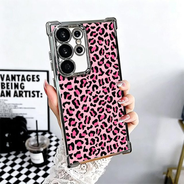Samsung Handyhülle mit Retro-Leopardenmuster in Pink und Multicolour, weiche Galvanisiert-Schutzhülle für Galaxy S26 Ultra, S25 Edge, S24 FE, S23 Plus, S22, S21 und S20 - Bild 1