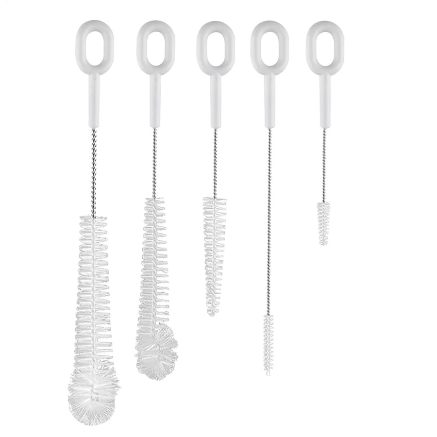5-teiliges Flaschenbürsten-Set aus Silikon in Weiß für Becher, Wasserflaschen, Strohhalme und Zubehör - Bild 3