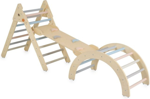 Moni 3 in 1 Spielgerät Triangel aus Holz mit Rutsche und Kletterrampe in Braun - Bild 1
