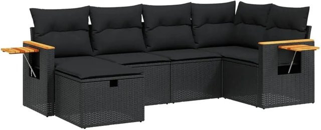 vidaXL 6-tlg Garten-Sofagarnitur aus Poly-Rattan mit Kissen in Schwarz, Modell 144 - Bild 1