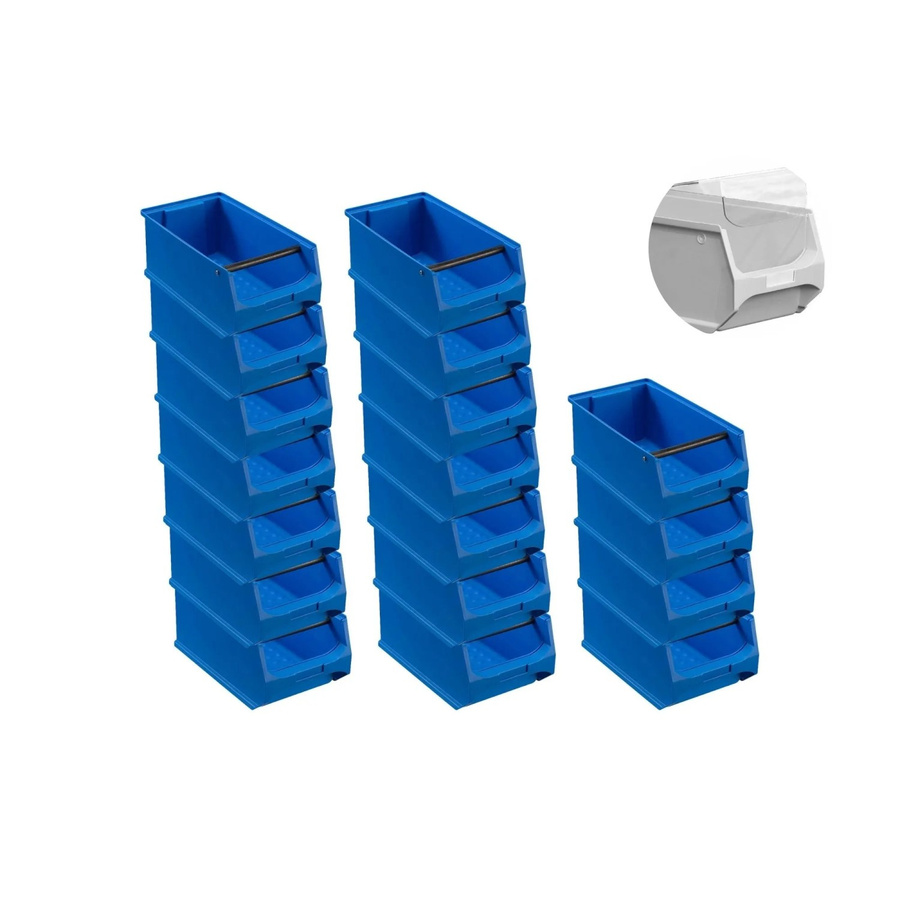 PROREGAL SuperSparSet 18 Stück Blaue Sichtlagerboxen 4.1 mit Griffstange und Abdeckung, H x B x T: 15 x 20 x 35 cm - Bild 2