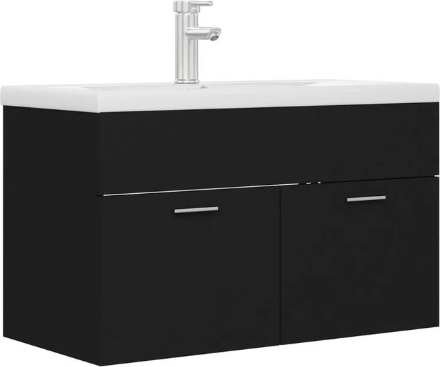 vidaXL Waschbeckenunterschrank mit Keramik-Einbaubecken in Schwarz aus Holzwerkstoff, modern für Bad und Waschraum, B/T/H: 80,0 x 46,0 x 38,5 cm - Bild 1