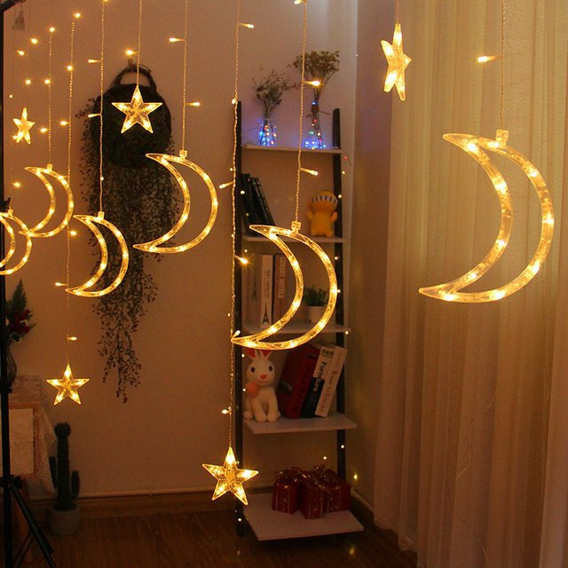 LED Eiszapfen Lichterkette mit Stern und Mond in Warmweiß, 300 cm Länge für Dekoration bei Hochzeiten, Partys oder im Zimmer - Bild 1