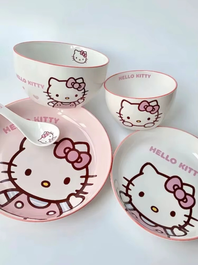 Nettes Keramik Geschirr Set mit Cartoon Design für Kinder bestehend aus Schüssel, Platte und Löffel - Bild 3