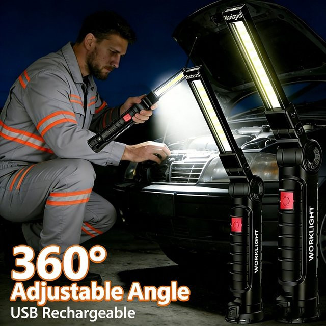KDULIT LED COB Arbeitsleuchte Schwarz mit Magnetfuß und Haken, Wiederaufladbare Tragbare Handtaschenlampe für Outdoor, Camping und Reparaturen - Bild 1