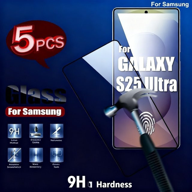 5 Stück Displayschutzfolien aus gehärtetem Glas für Samsung Galaxy S25 S24 Ultra S23 S22 S21 Plus FE, transparent - Bild 1