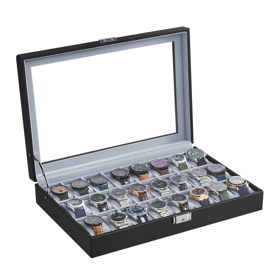 SONGMICS Uhrenbox, 24 Fächer, Glasdeckel, Schwarz, Unisex - Bild 6