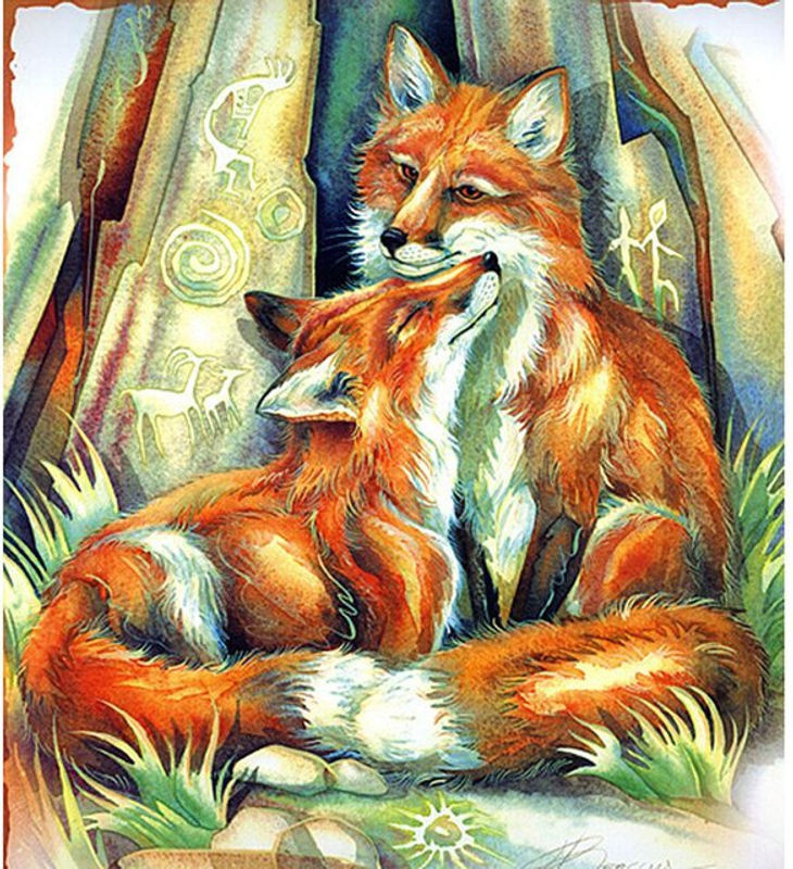 FIYO Diamond Painting 5D DIY Zwei Füchse Motiv als Diamantstickerei und Mosaik-Malerei, mehrfarbig, B x H: 20 x 30 cm - Bild 1