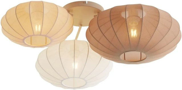 QAZQA Japandi Deckenleuchte Bida in Weiß, Beige und Braun mit 3 Flammig aus Stoff und Metall - Bild 1