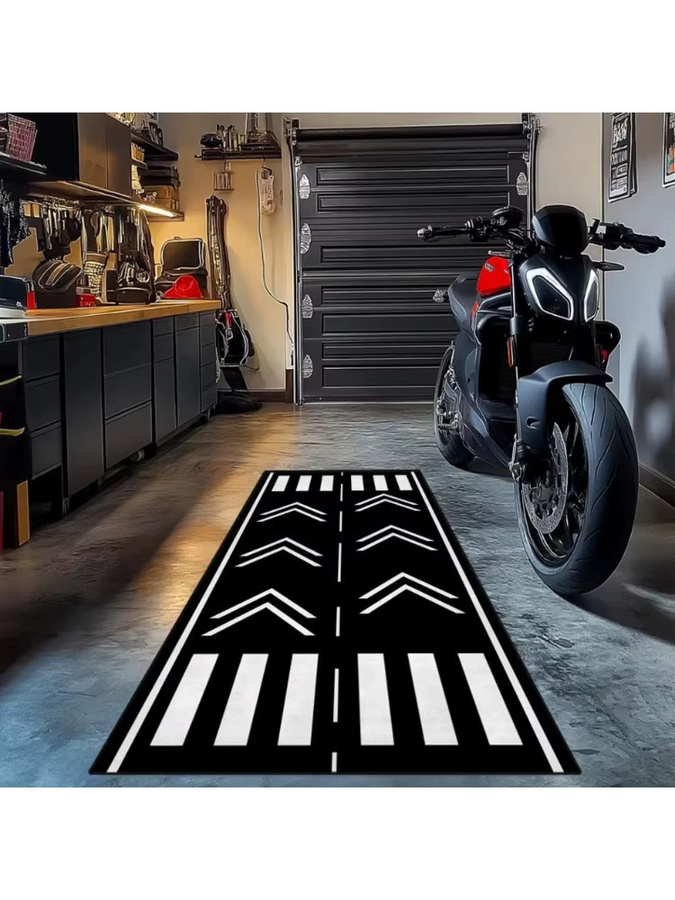 VIKAMA Motorrad-Displaymatte in Schwarz, rutschfester Rennstrecken-Läufer für den Parkbereich und die Garagendekoration - Bild 3