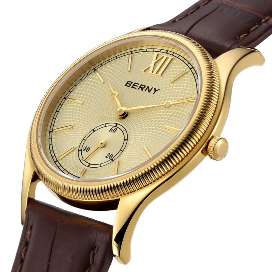 BERNY Armbanduhr, Quarz, Gold, Lederarmband, Herren - Bild 2