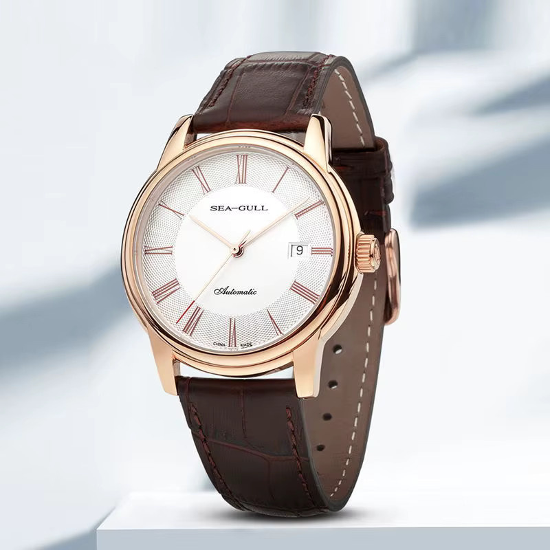 Seagull Armbanduhr, Automatik, Leder, Weiß, Herren - Bild 2