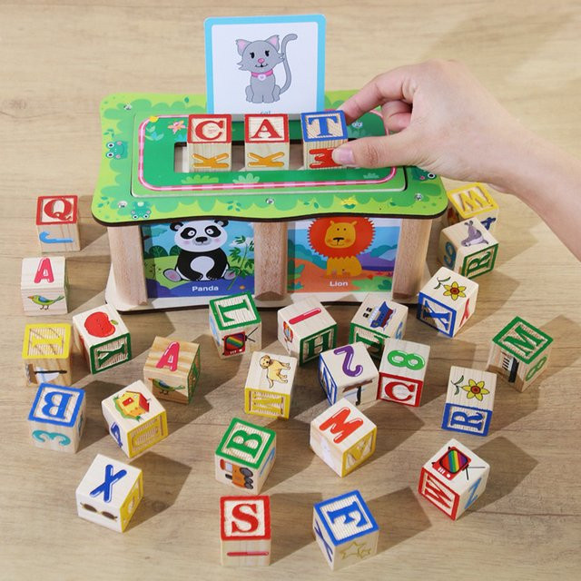 BizyKoady Holz-Alphabetblöcke, Lernspielzeug, Sortierbox, Bunt / Mehrfarbig - Bild 1