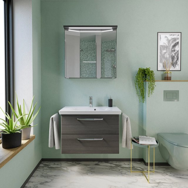 Pelipal Badmöbel-Set Trentino 3-tlg. in Graphit mit Waschtisch, Waschtischunterschrank und Spiegelschrank mit LED-Beleuchtung - Bild 1