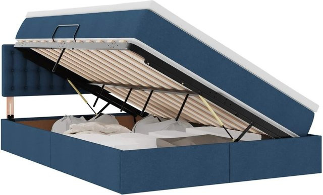 vidaXL Bett mit Stauraum und LED-Beleuchtung in Blau mit Matratze und USB-Anschluss B/T/H: 140 x 190 x 144 cm - Bild 1