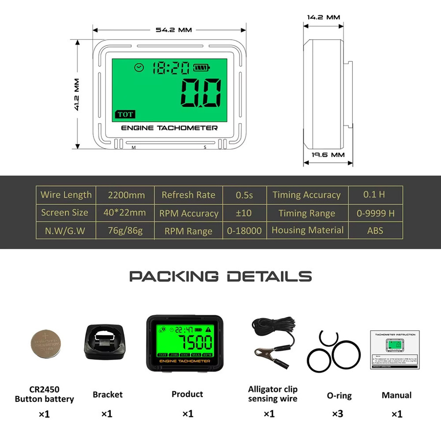 kebidumei Digitaler Motorrad Tachometer mit Betriebsstundenzähler und LCD Anzeige in Schwarz für ATV, Schneemobil, Boot und Generator - Bild 2