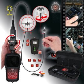 KS Tools HD-Videoskop-Satz mit 3-teiligem Set, Sonden-Ø: 3,9 mm, Sonden-Länge: 1 m, mit 180° und 0° HD Frontkamera-Sonde und flexibler PVC-Hülle - Bild 2