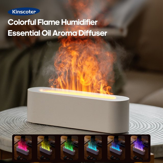 Kinscoter Aromatherapie Diffusor mit simulierter Flamme, USB Luftbefeuchter und Desktop Reiniger in Weiß - Bild 1
